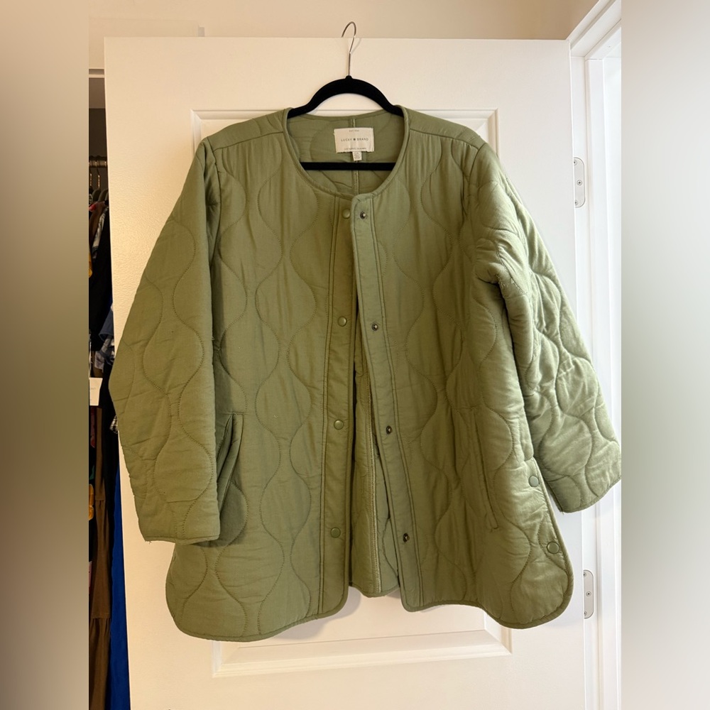 Lucky Brand Green Quilted Button Down Jacket Size L
